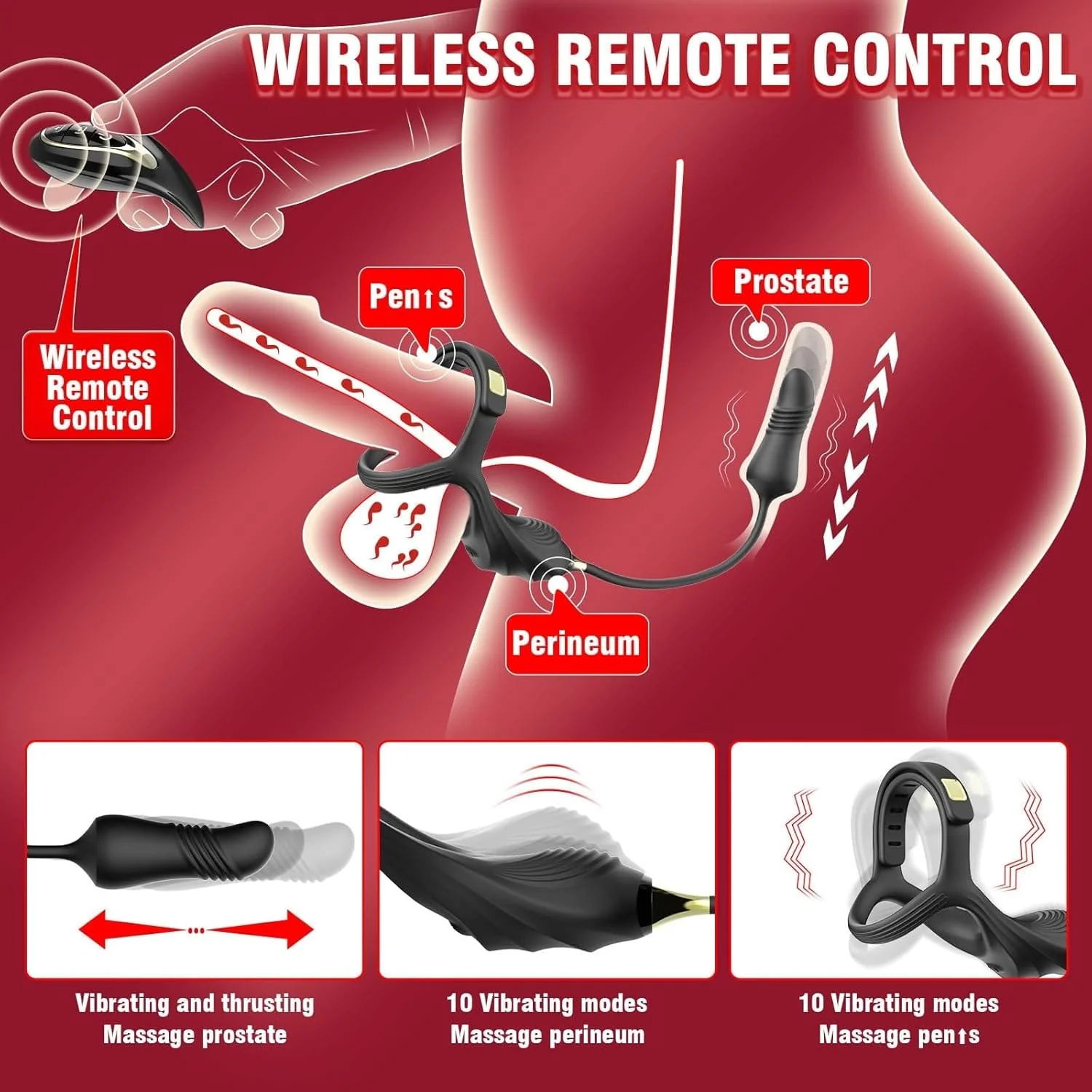 2 In 1 penis Ring thrusting anal Prostate Massager with Adjustable ring buckle - Image 3