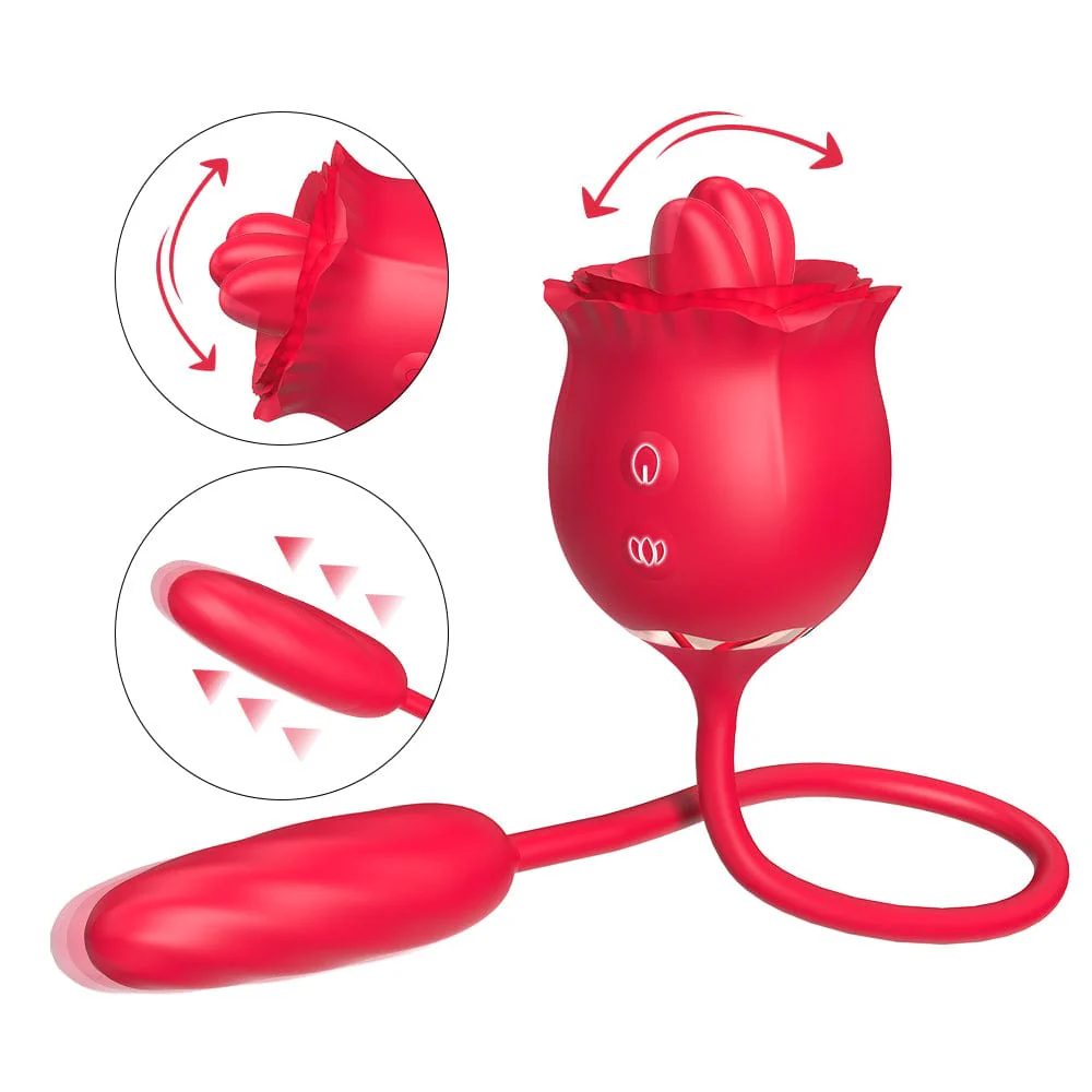 2 In 1 Rose Toy Thrusting Dildo Vibrator With 9 Tongue Licking 9 Thrusting Vibrating - Image 8