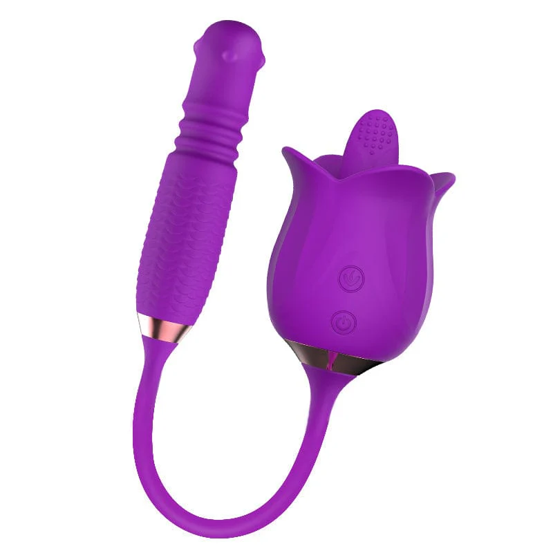 3-in-1 Blooming Sexy Pink Rose Toy Rotating Pearls Telescopic Tongue-licking Vibrator - Image 9