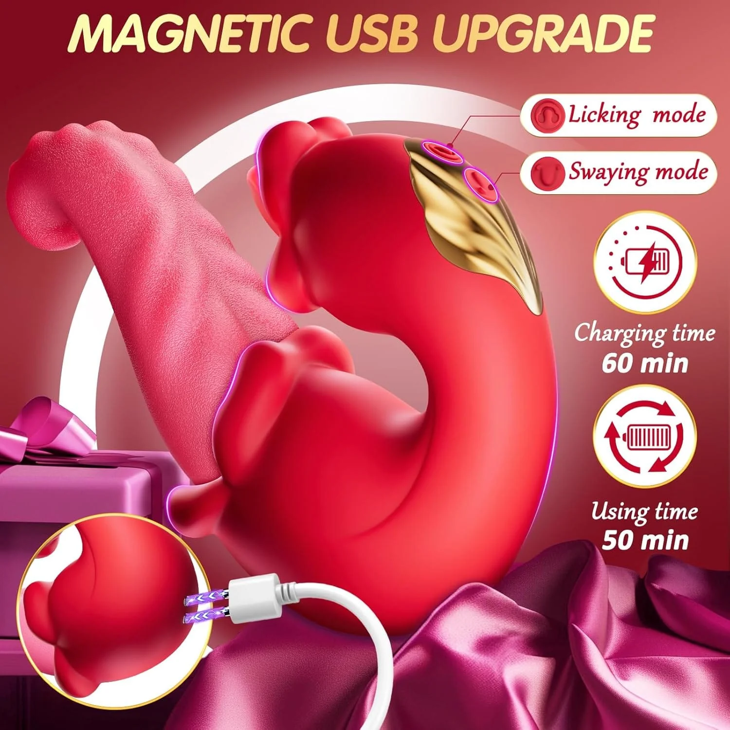 3 in 1 Tongue Thrusting Vibrators Dildo with 10 Licking Clitoral & Swing Mode - Image 6