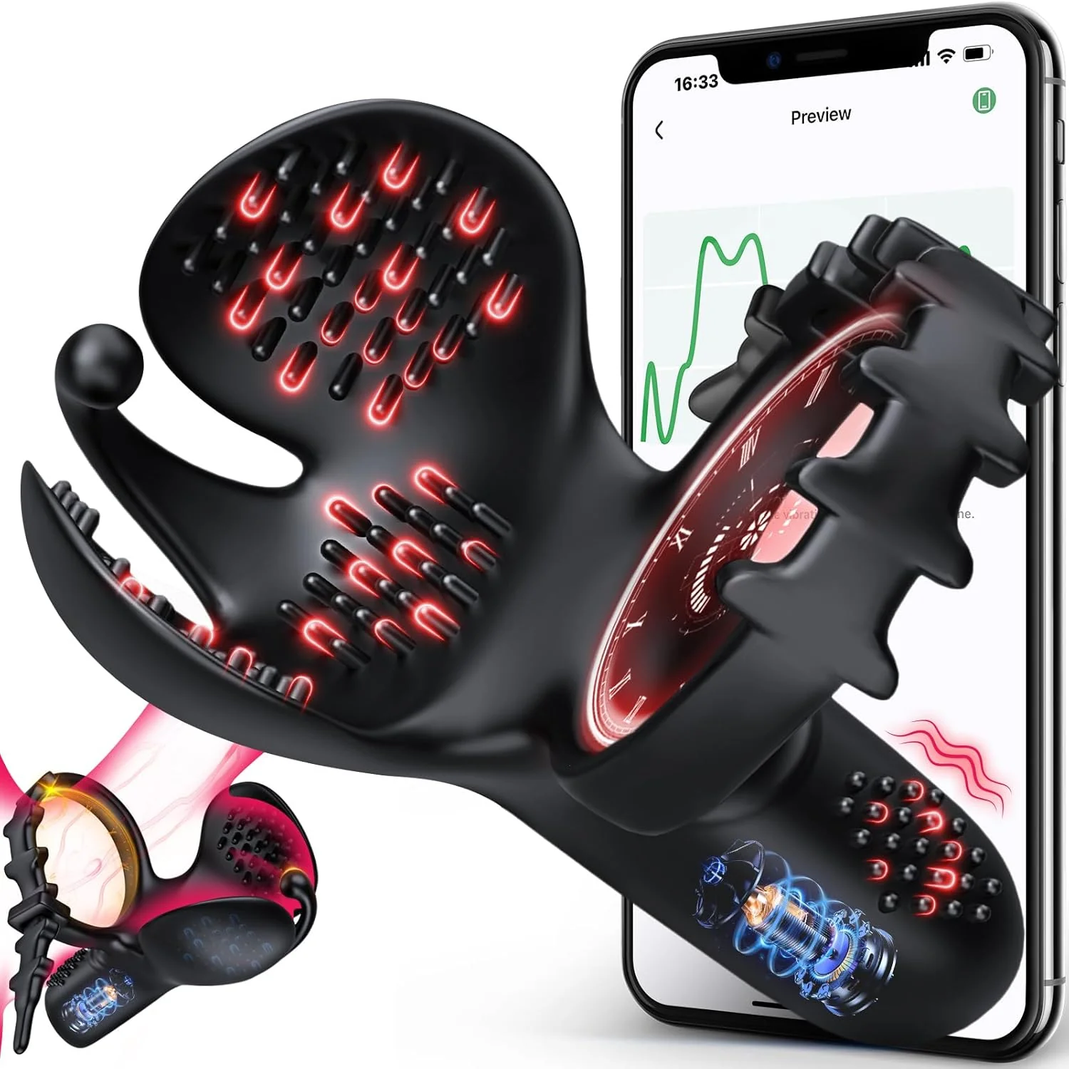 3 In 1 Vibrating Adjustable Penis Ring Vibrator