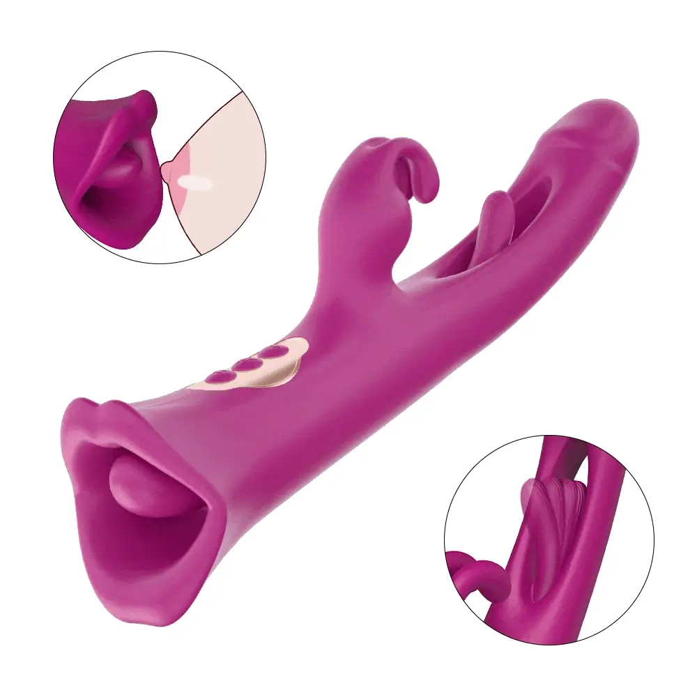 4 IN 1 Rose Muncher Rabbit Vibrator Licking Vibrating Flapping Clit Nipple Stimulator - Image 2
