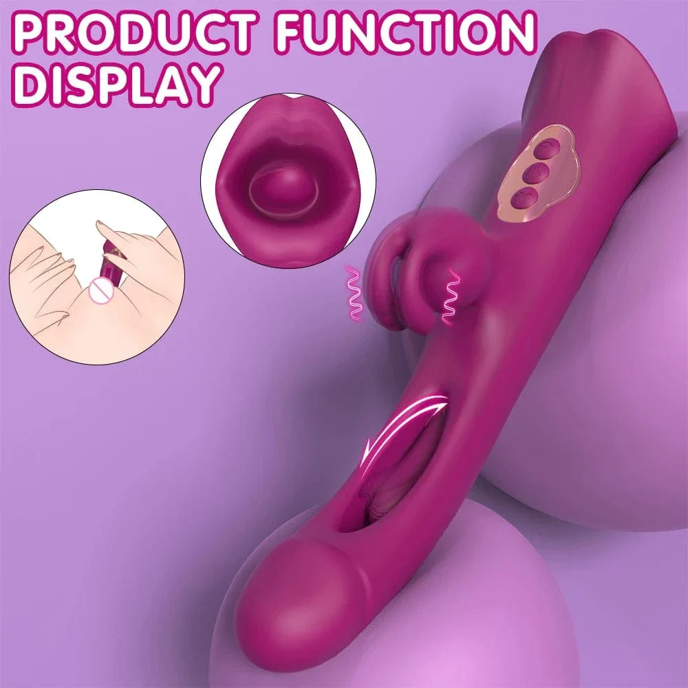 4 IN 1 Rose Muncher Rabbit Vibrator Licking Vibrating Flapping Clit Nipple Stimulator - Image 4