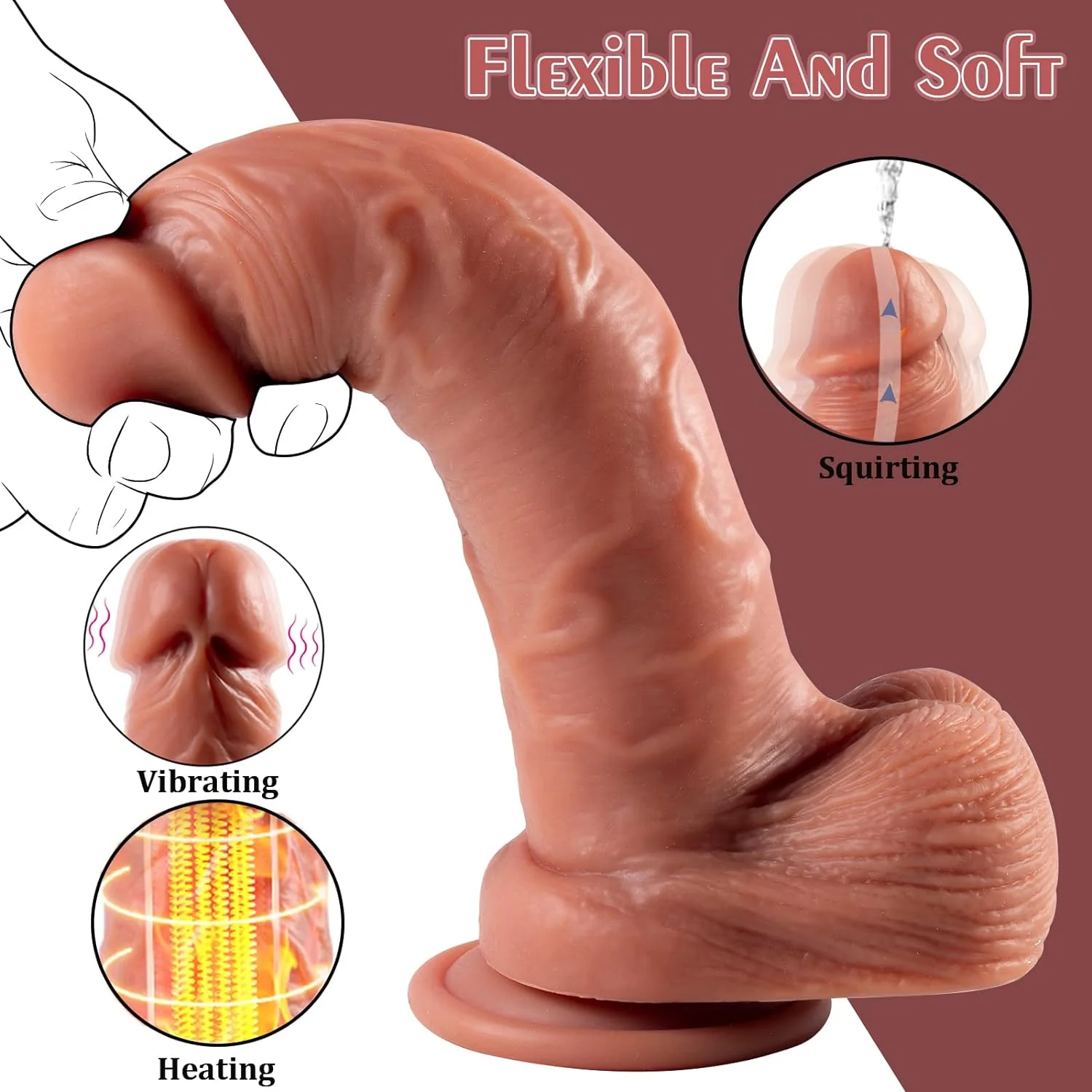 8.86 In Silicone Vibrating Squirting Dildo with Remote Control 7 Vibration Modes - Image 3