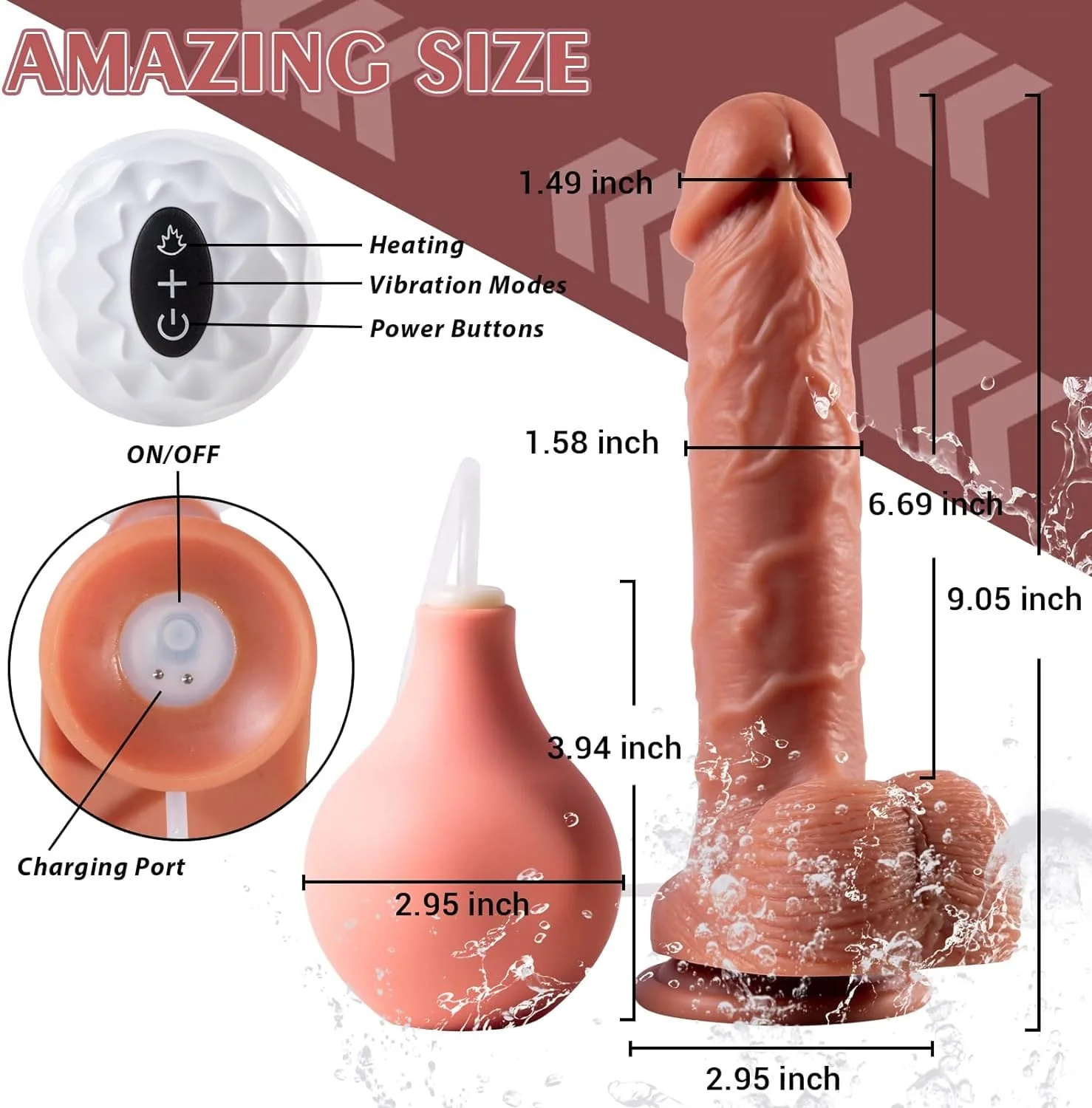 8.86 In Silicone Vibrating Squirting Dildo with Remote Control 7 Vibration Modes - Image 5