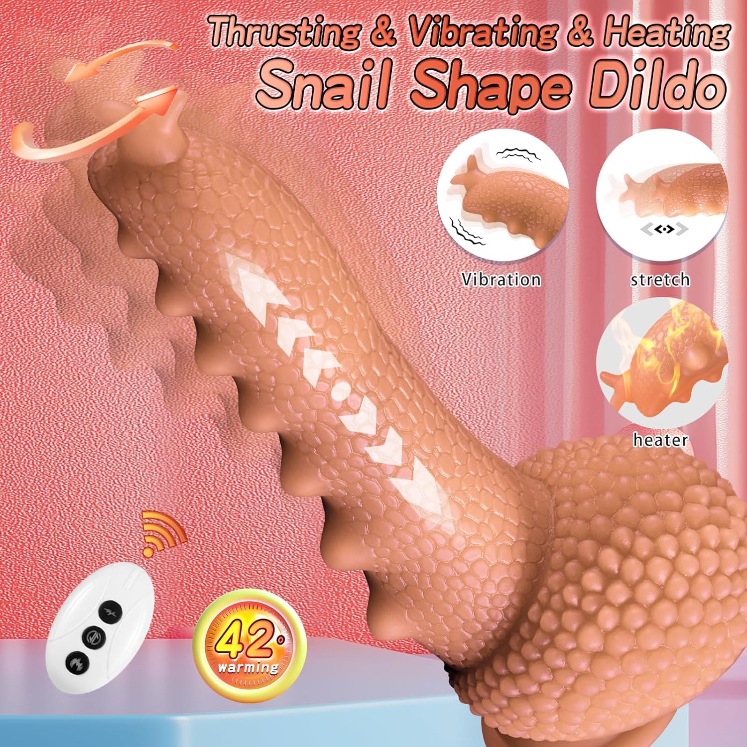 9.06in Thrusting Monster Snail Dildo Vibrator with 3 Thrusting & 9 Vibrating Modes - Image 2