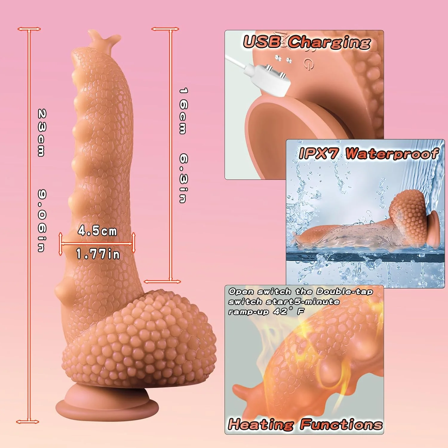 9.06in Thrusting Monster Snail Dildo Vibrator with 3 Thrusting & 9 Vibrating Modes - Image 7