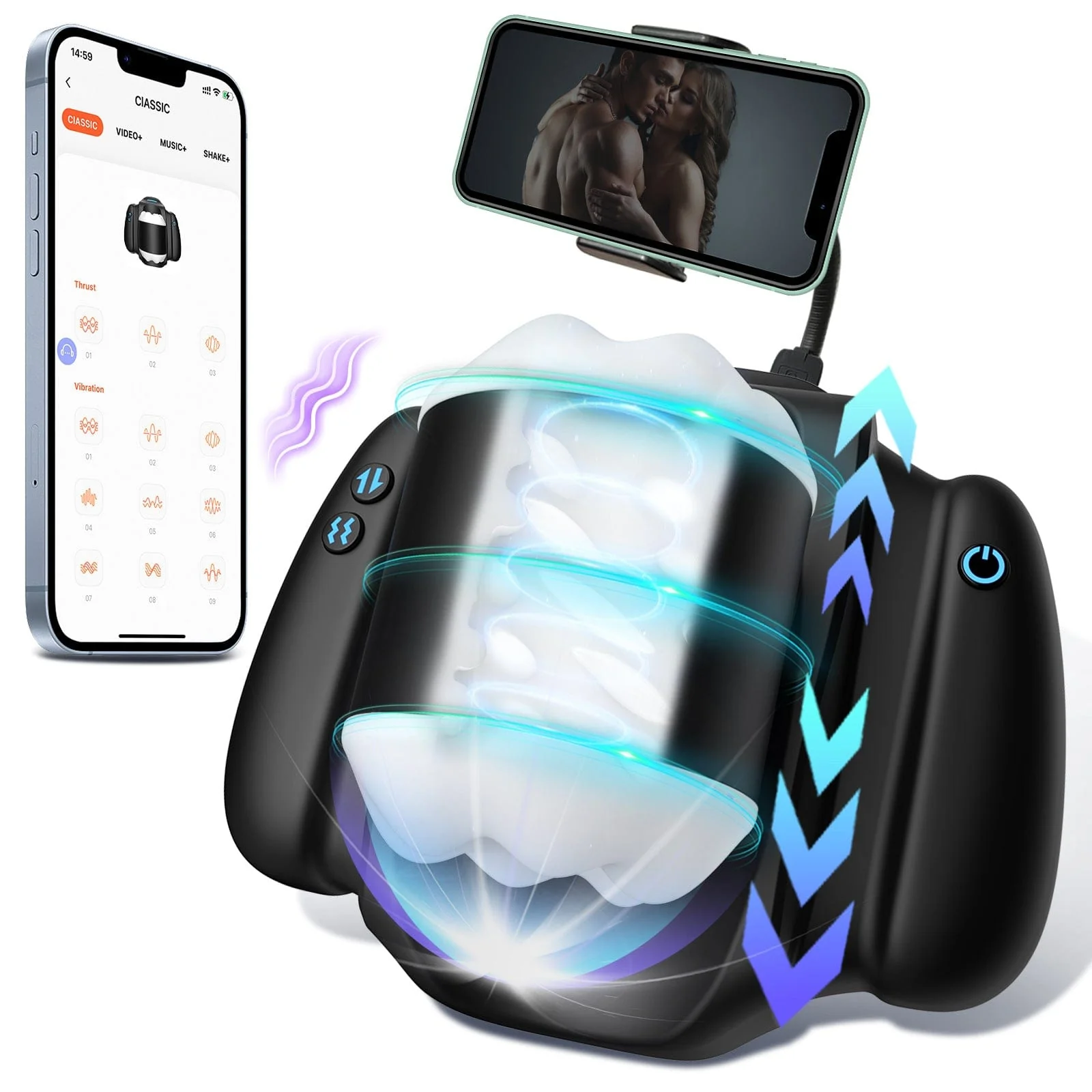 APP Controlled Male Masturbator 10 Vibration Modes 3 Thrusting Speeds Telescopic