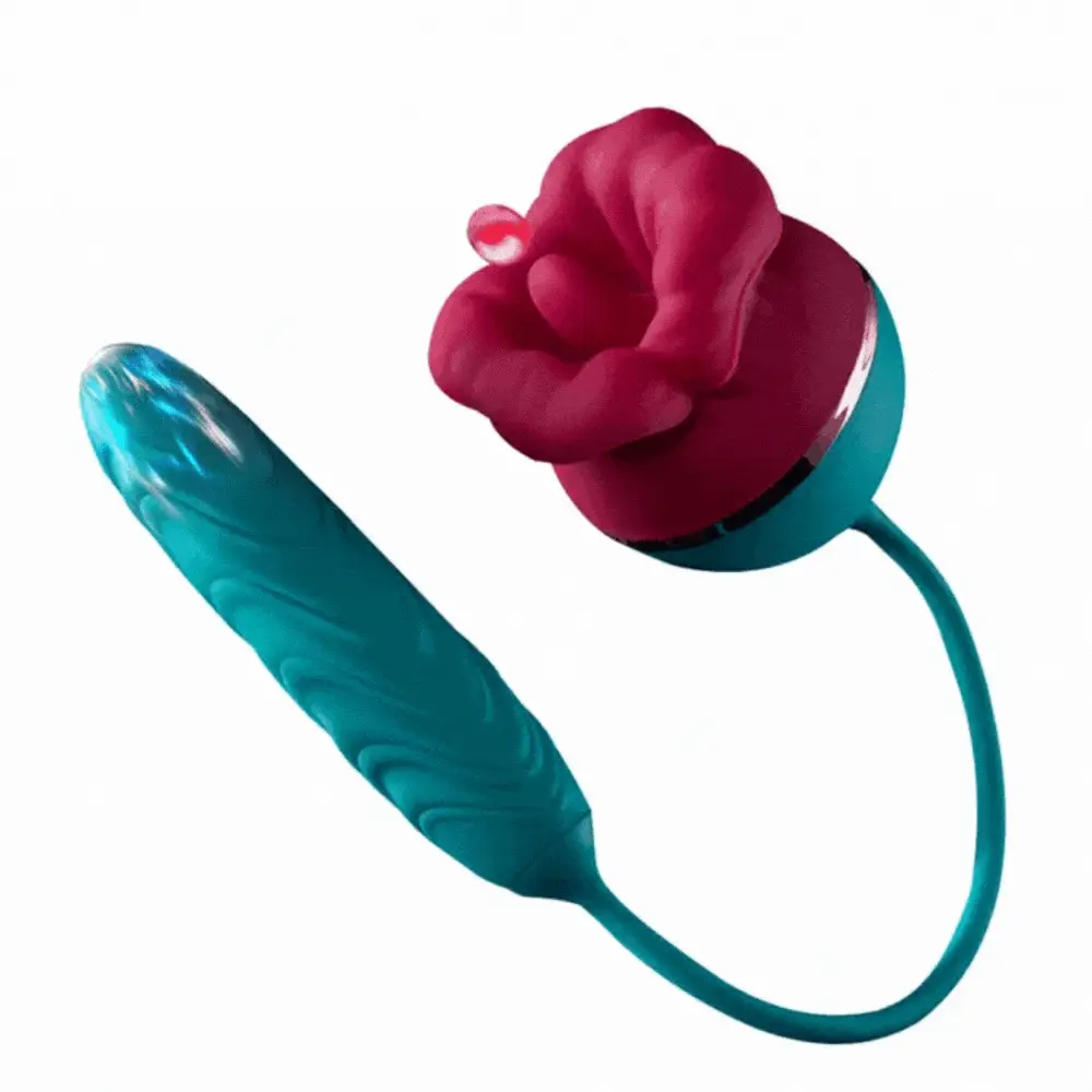 Big Mouth 3in1 Rose shaped Vibrator With 9 Tongue Licking & 6 Thrusting G Spot Dildo