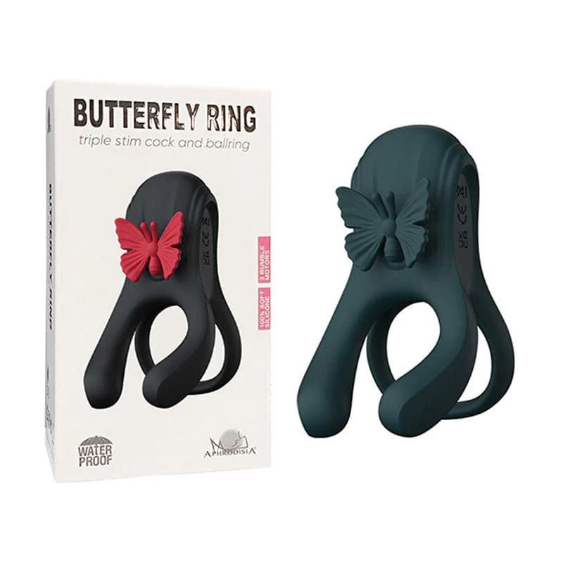3 in 1 Butterfly Cock Ring 3 Motors 10 Modes Erection Enhancing Vibration Penis Vibrator - Image 6