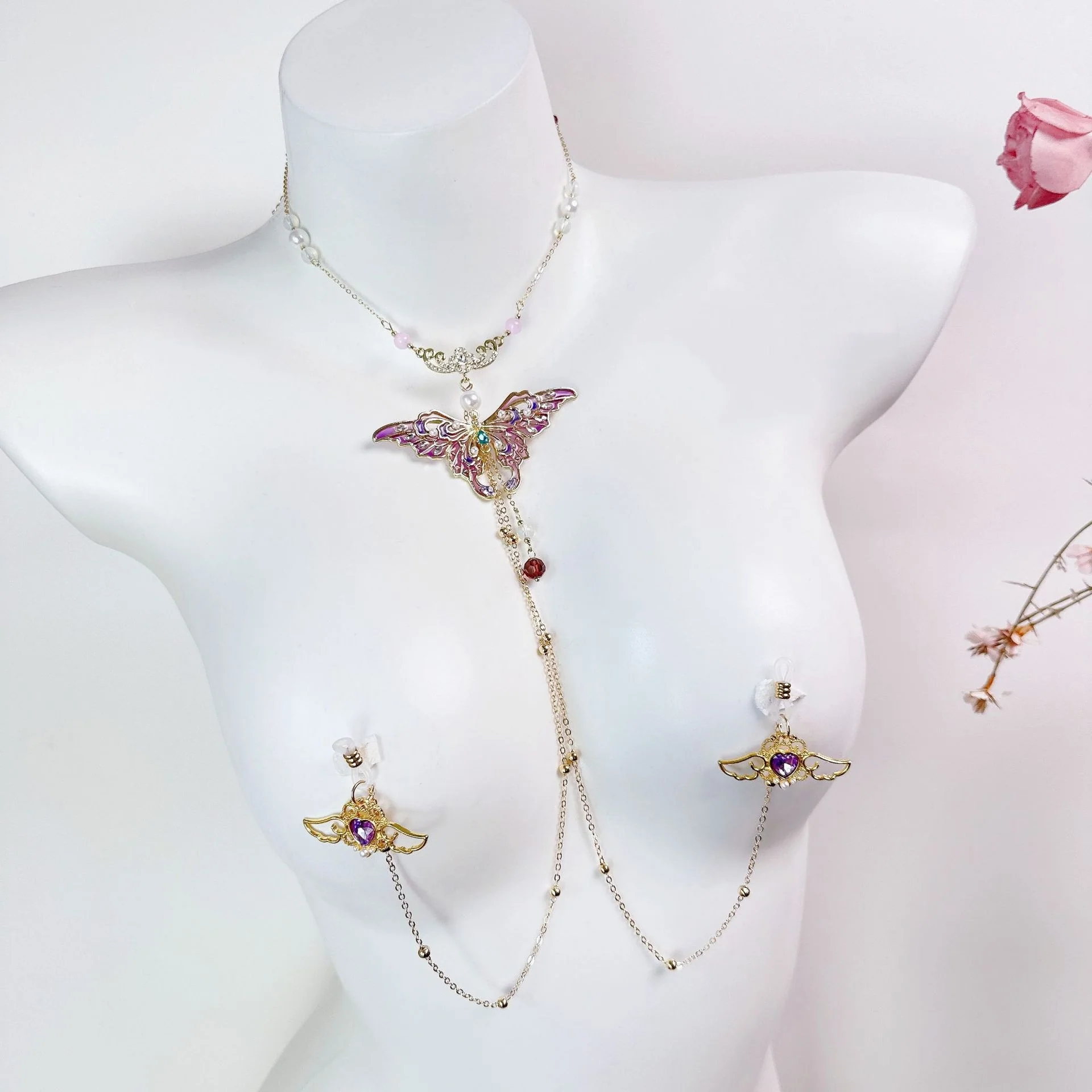 Butterfly Collar & Nipple Clamp Chain Suit - Image 2