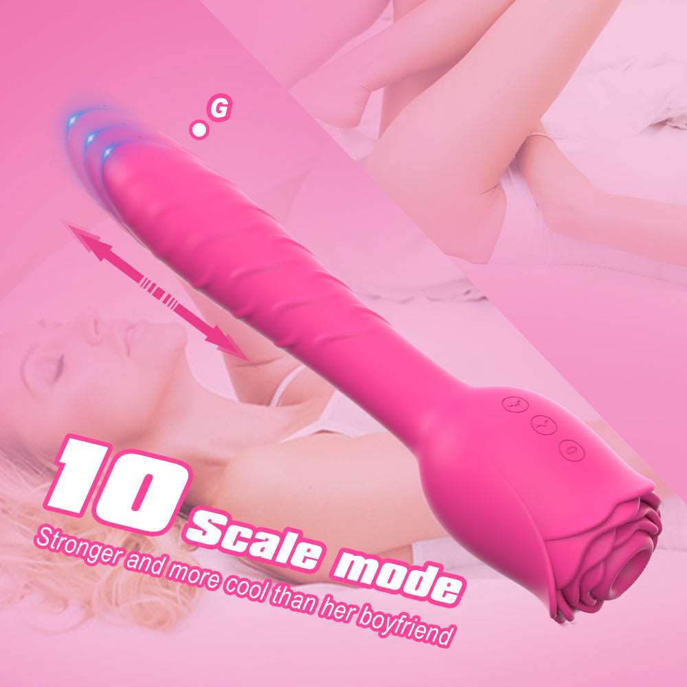 D3621 Scarlet 3-in-1 Telescopic Sucking And Shocking Handle Rose Vibrator - Image 3