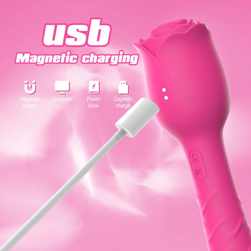 D3621 Scarlet 3-in-1 Telescopic Sucking And Shocking Handle Rose Vibrator - Image 5