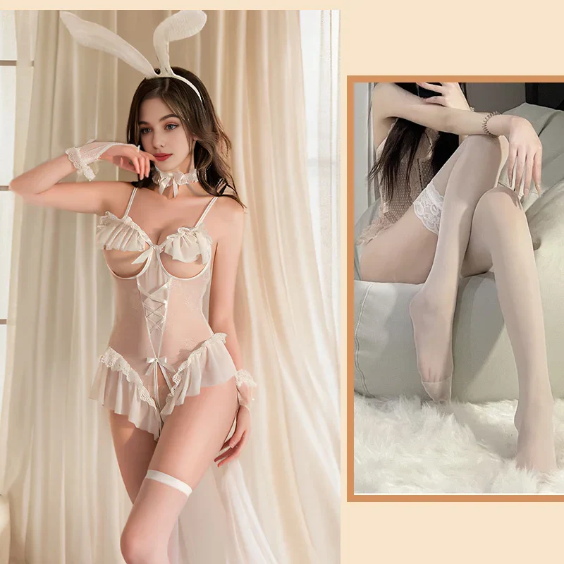 【Free Bunny Ears Headband】Lace Bunny Sexy Cosplay Bodysuit Set - Image 6