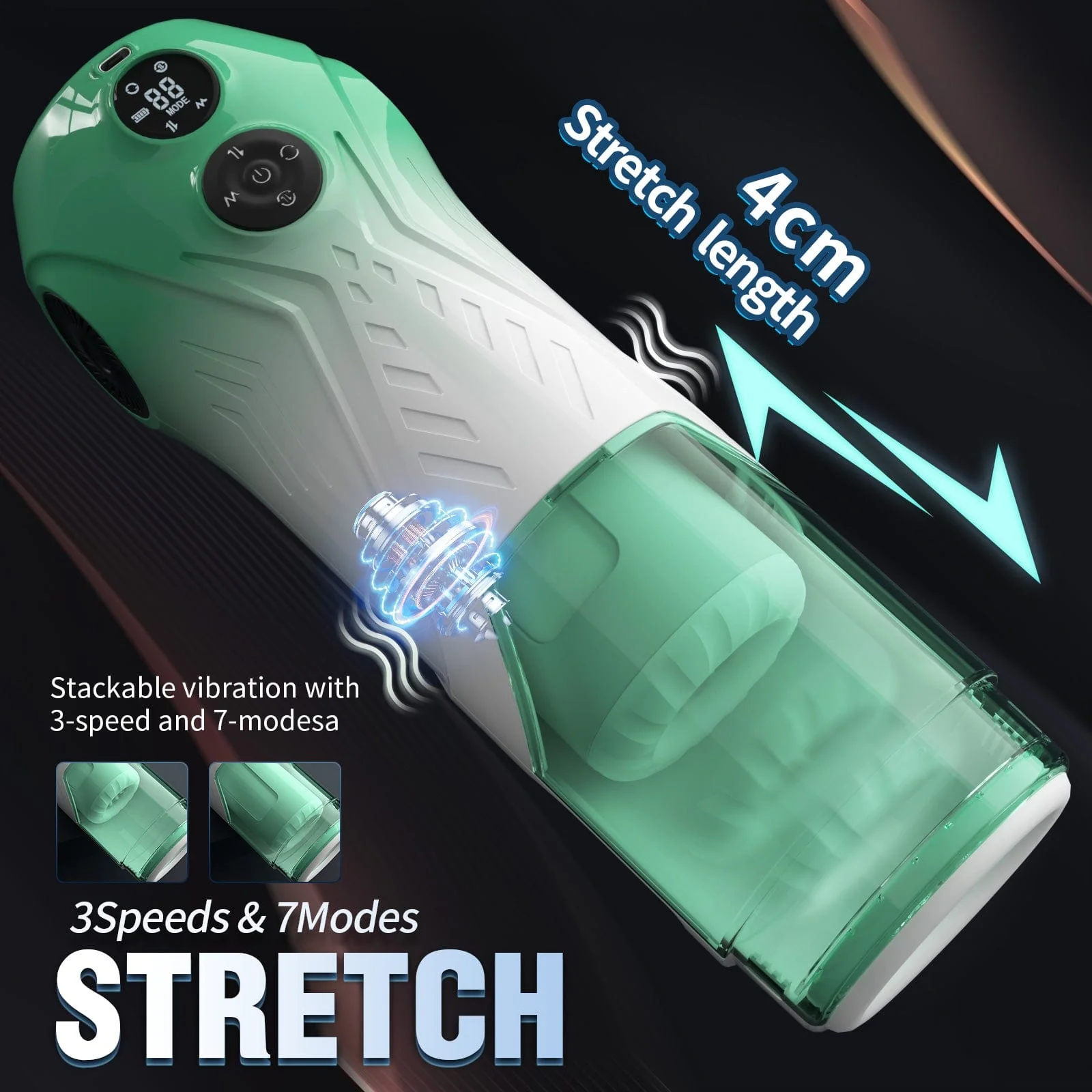 Green Star Rotating Telescopic Vibration Male Masturbator - Image 5