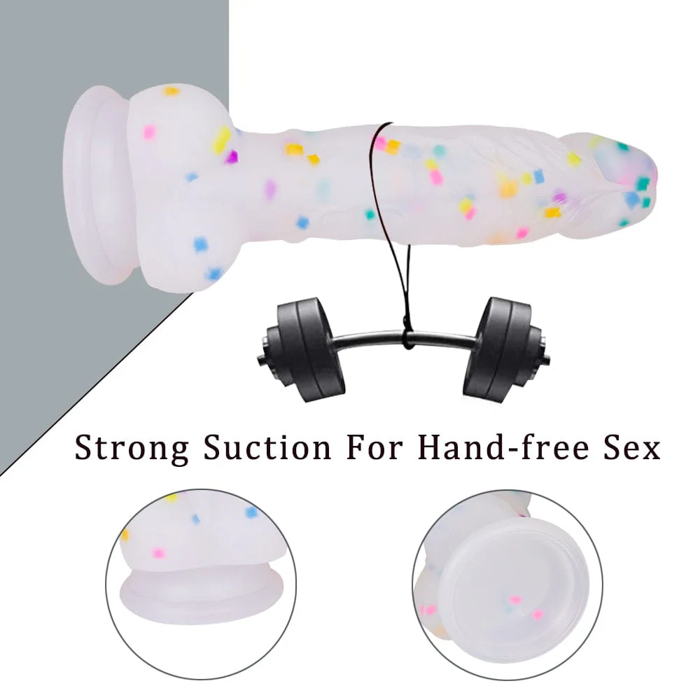 7.1in Jelly Particles Rainbow Transparent Realistic Dildo With Suction Cup - Image 2