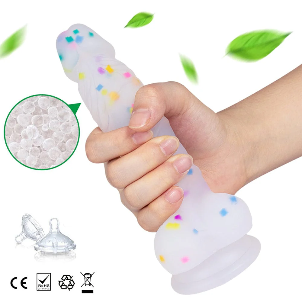 7.1in Jelly Particles Rainbow Transparent Realistic Dildo With Suction Cup - Image 3