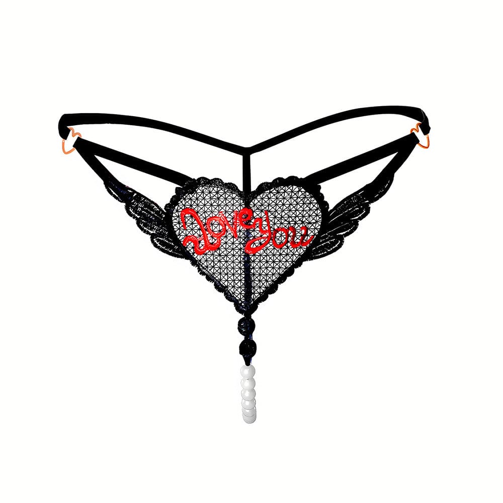 "Love You" Sexy Open Crotch Mesh Underwear With Pearls - Image 2