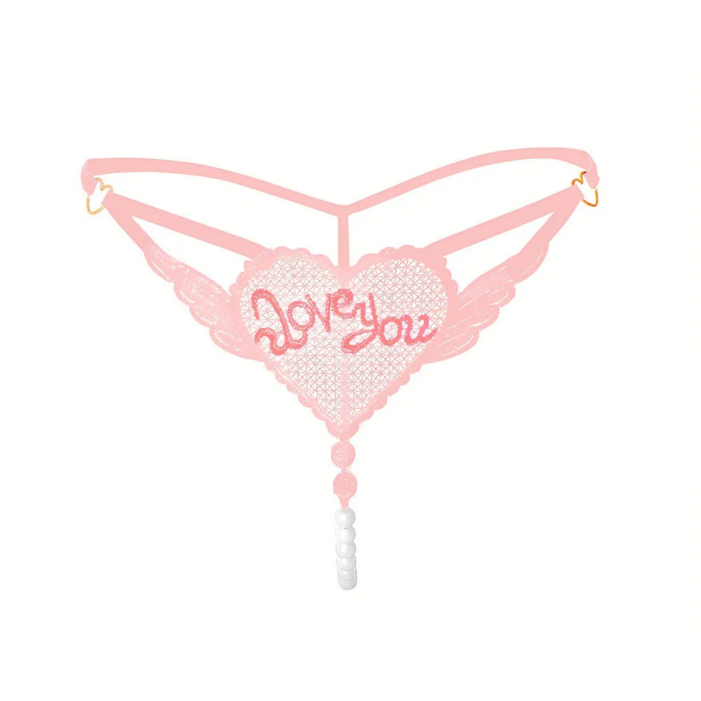 "Love You" Sexy Open Crotch Mesh Underwear With Pearls - Image 9