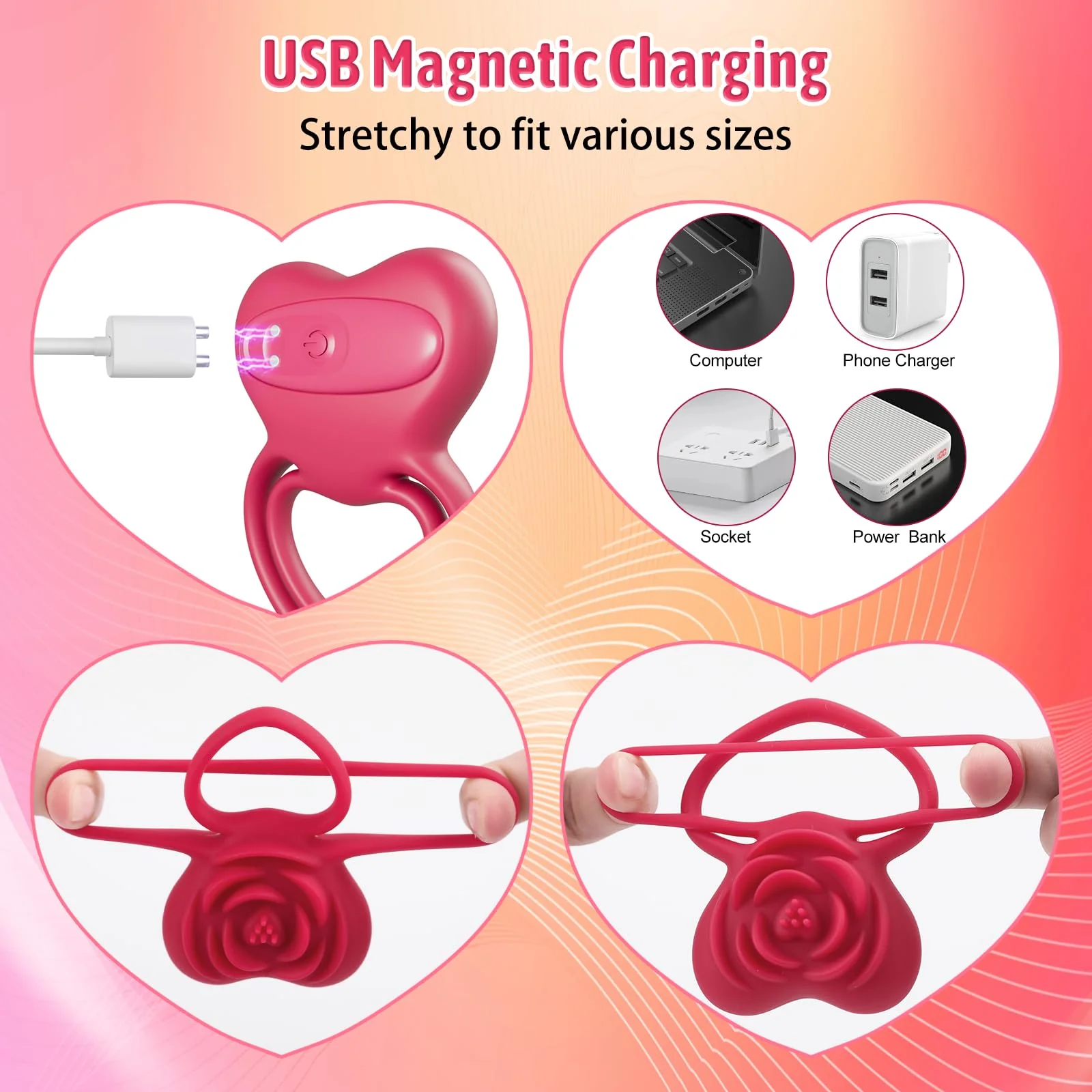 2 in 1 Vibrating Cock Ring Rose Vibrator - Image 5
