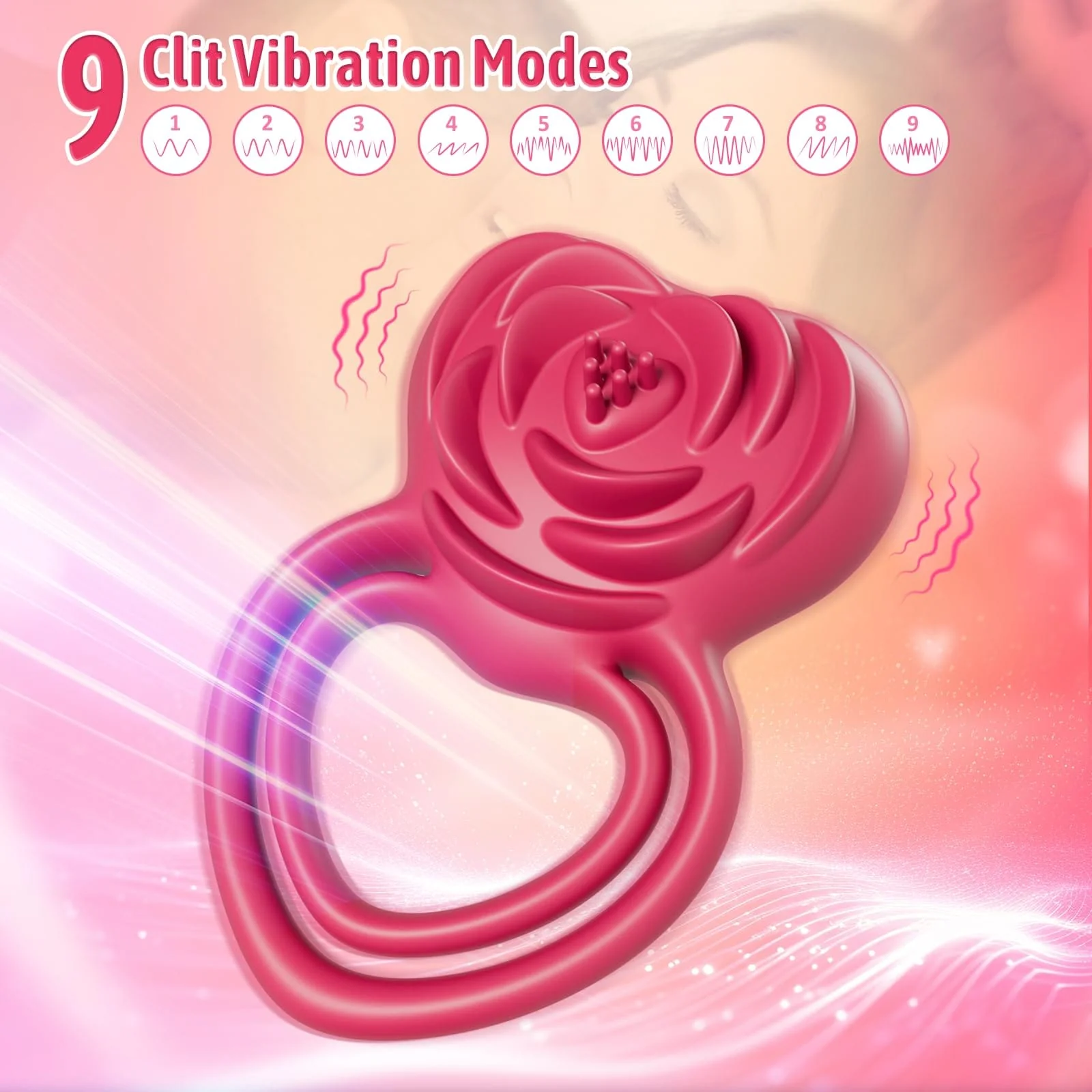 2 in 1 Vibrating Cock Ring Rose Vibrator - Image 6