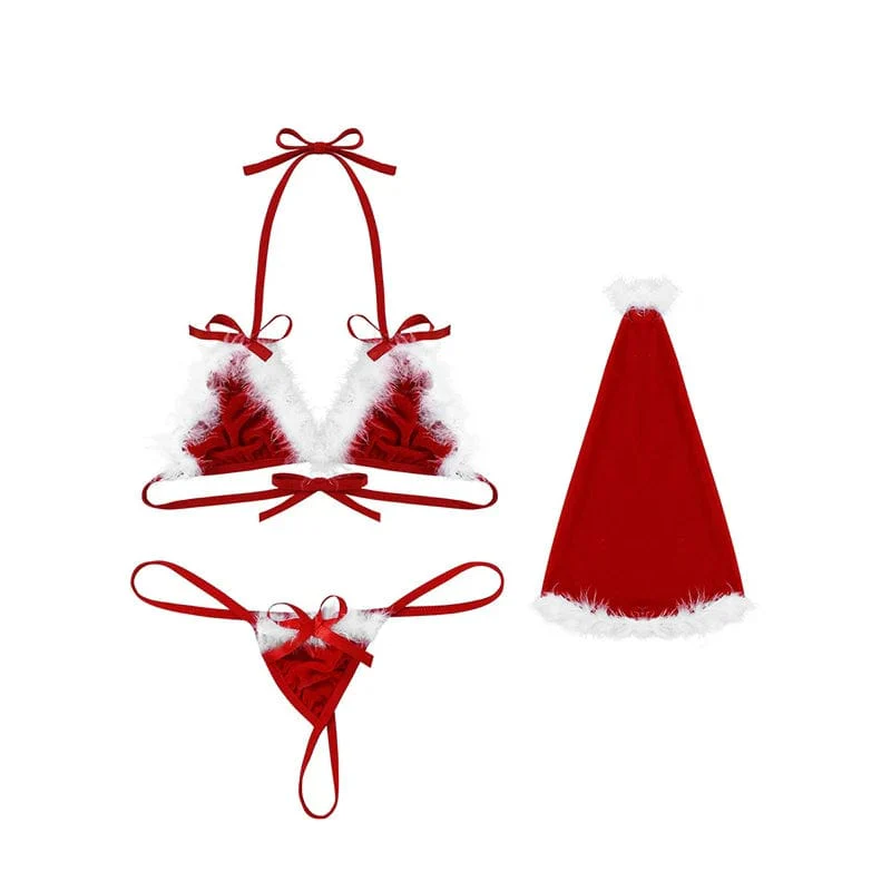 Christmas Set Women Sexy Lingerie Red Babydoll Lace Dress Sleepwear Costume - Image 2