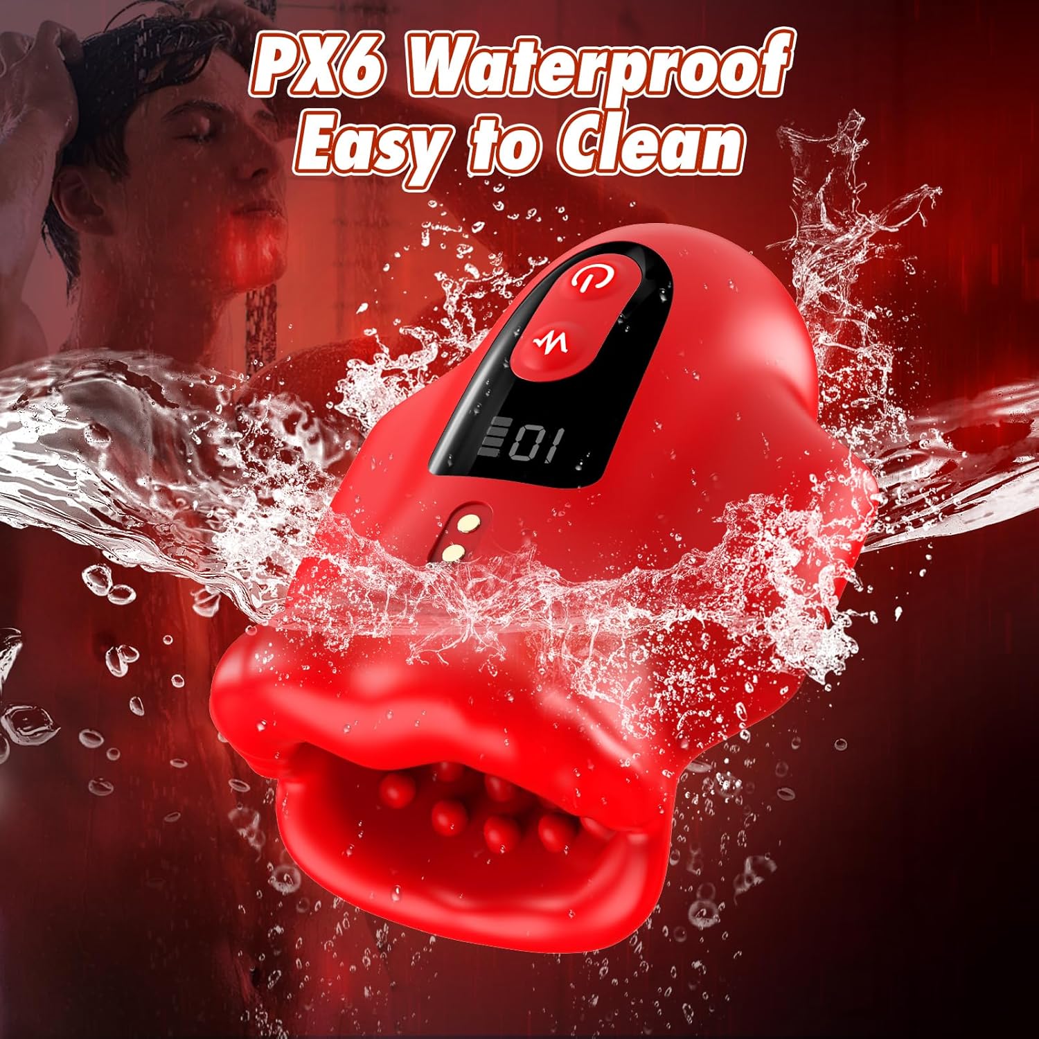 Mouth 360° Wrapped Penis Vibrator with LCD Display For Glans Training - Image 5
