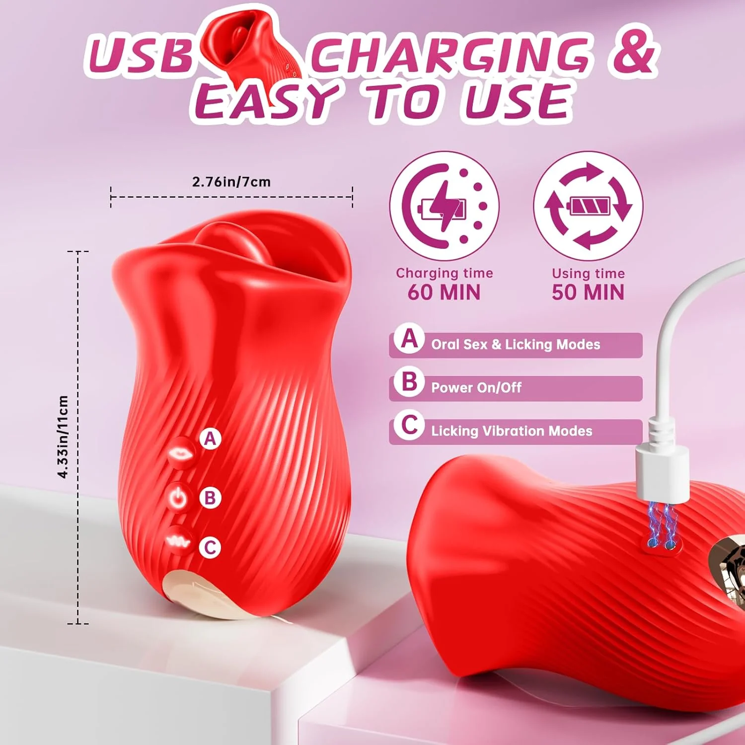 Omysky Rose Muncher - Mouth Biting Tongue Licker Clitoral Vibrator - Image 6