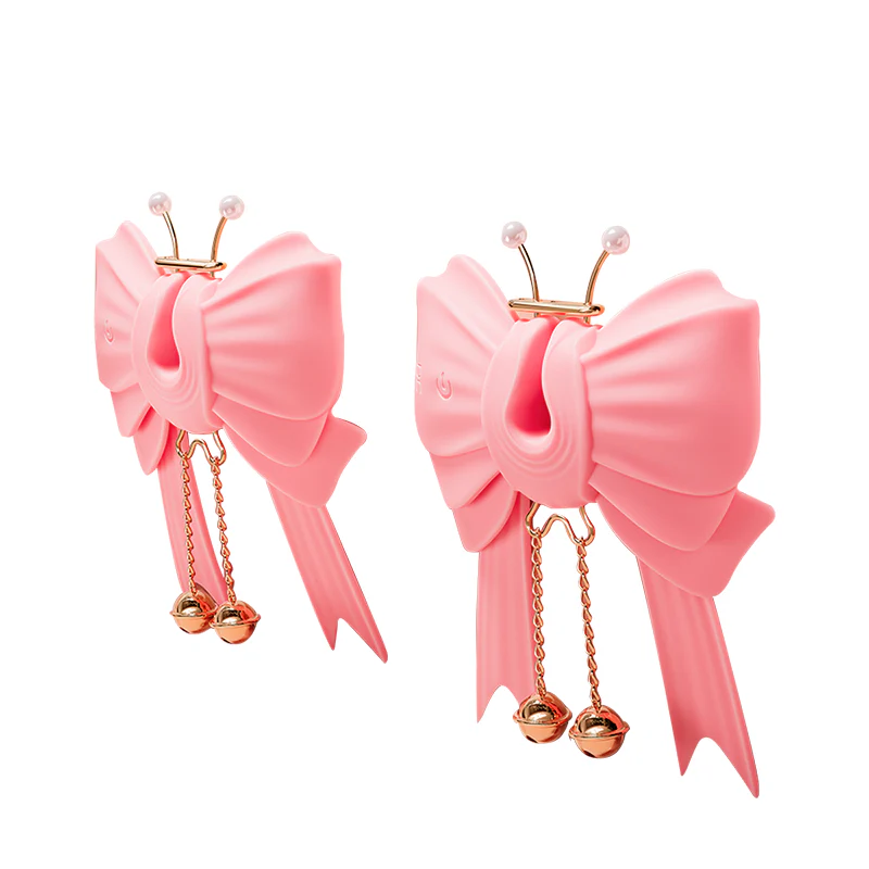 Pink Bowknot Vibrating Nipple Clamps App Control - Image 2