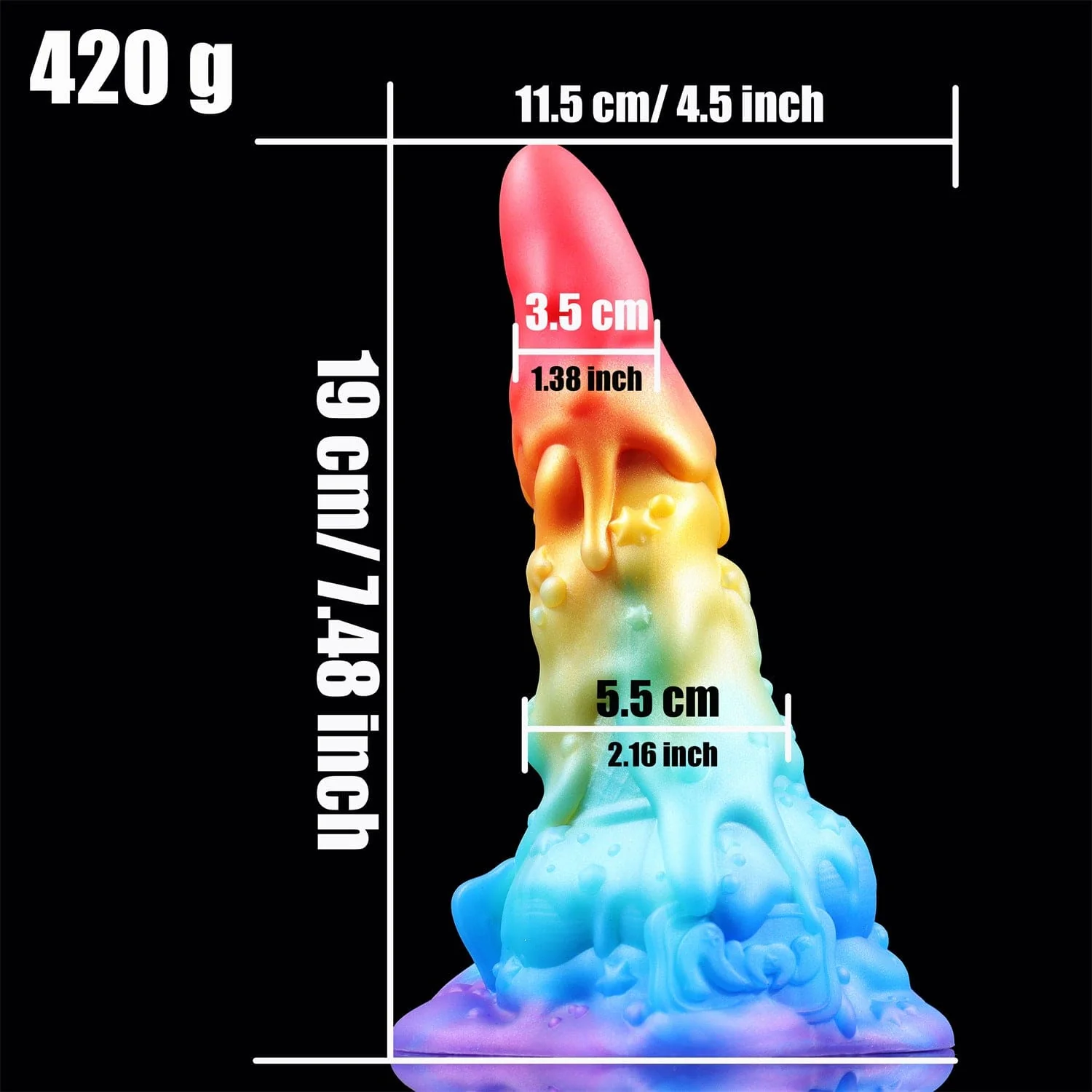 AIMITEX 7.48-inch Rainbow Ice Cream Liquid Silicone Fantasy Dildo Masturbation Massager - Image 7