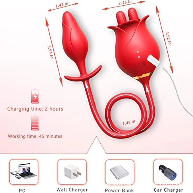 Romeo Double-pistil Tongue-licking Rose Toy With Vibrating Anal Plug - Image 4