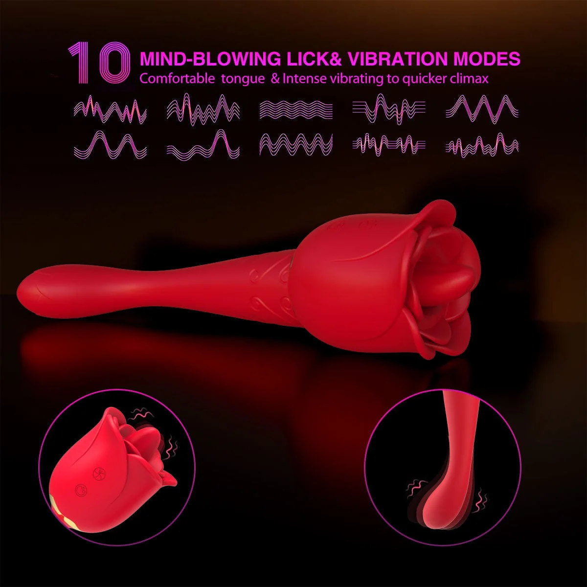 Rose Honey Tongue Licking Vibration G Point Massage Stick Nipple Masturbation Device - Image 2