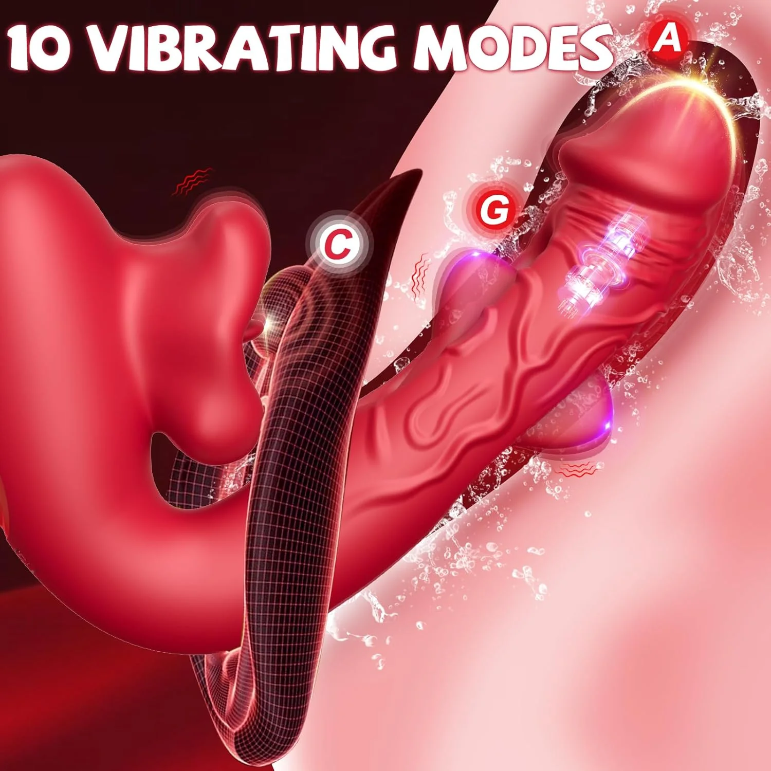 Rose Muncher 3-in-1 G Spot Vibrator Dildo with 10 Flapping & Vibrating & Licking Biting Modes - Image 5