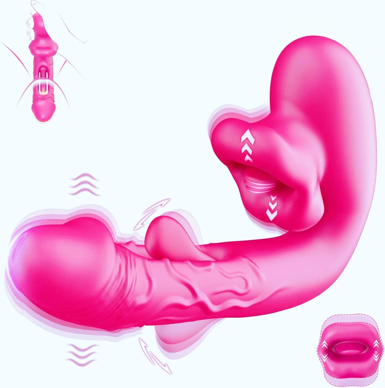 Rose Muncher 3-in-1 G Spot Vibrator Dildo with 10 Flapping & Vibrating & Licking Biting Modes - Image 8