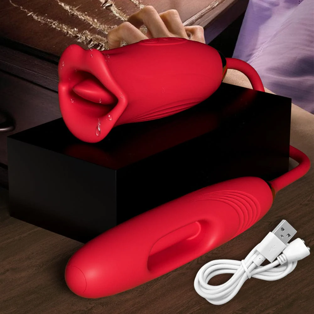 Rose Muncher Lip Tongue Suction Vibrator With Patting Dildo Vibrator - Image 4