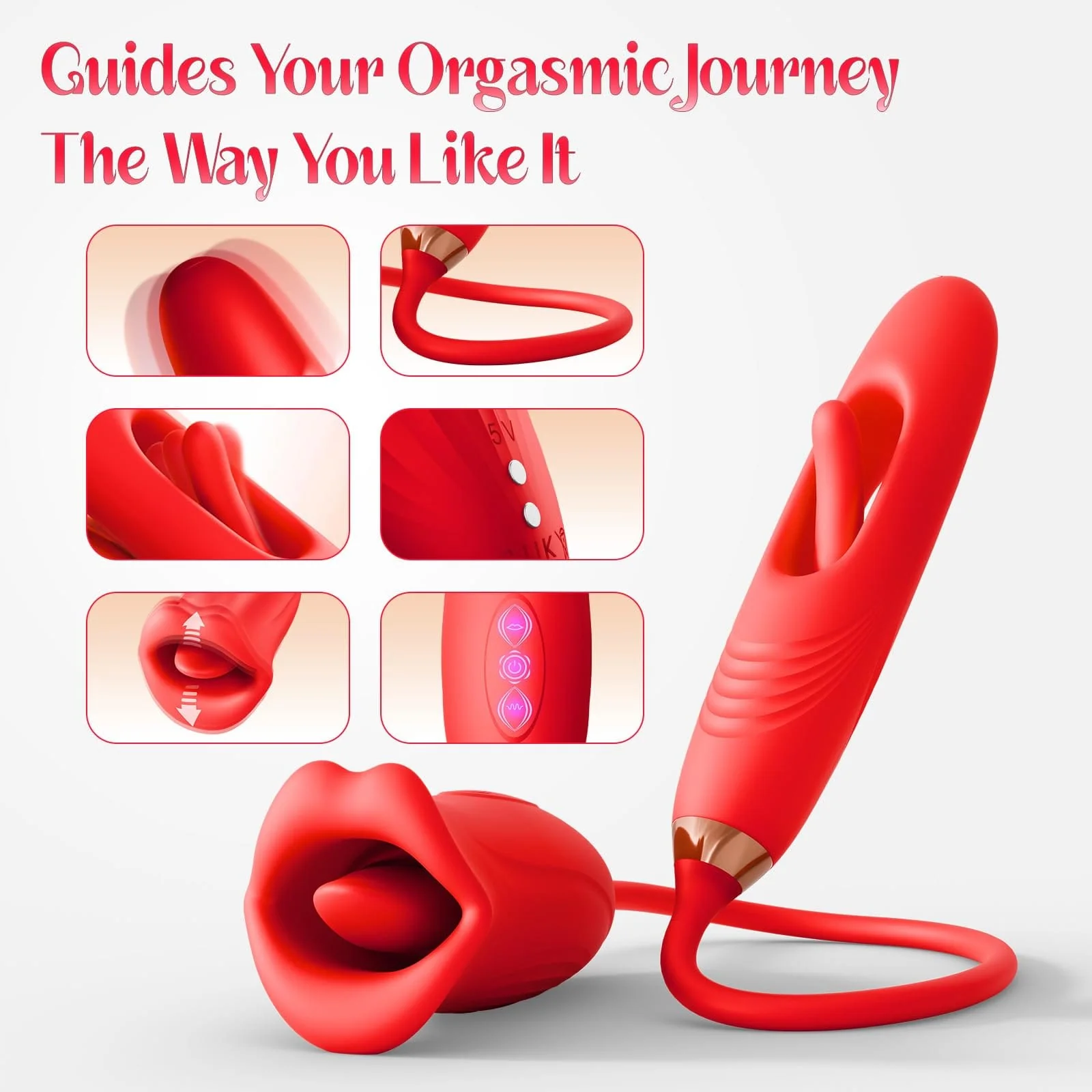 Rose Muncher Lip Tongue Suction Vibrator With Patting Dildo Vibrator - Image 9
