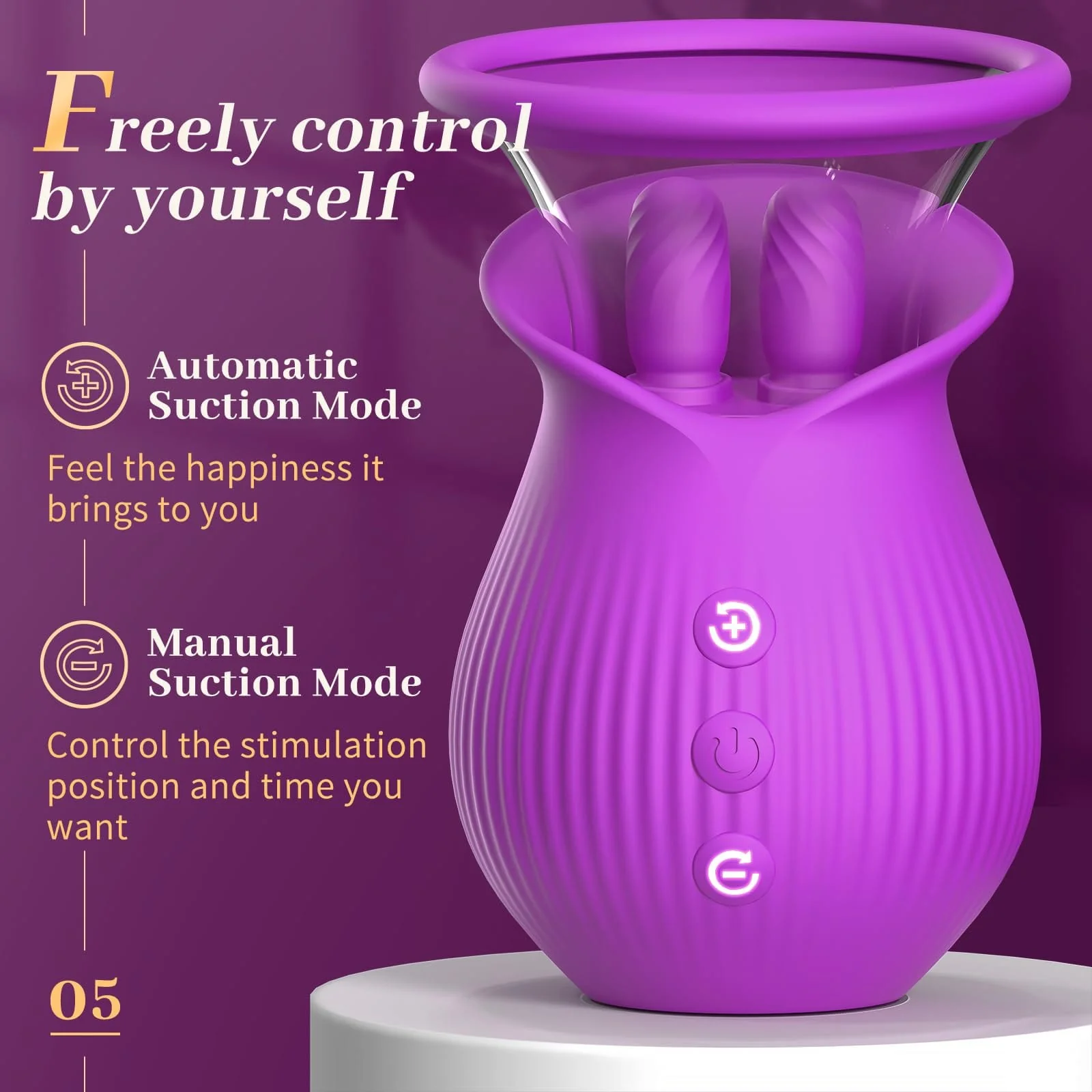 Rose Romeo - 3in1 Rose Sex Toy with 2 Suction Cups Adult Toys Female Clitoral Nipple Vibrators with 10 Licking Sucking Vibrating - Image 20