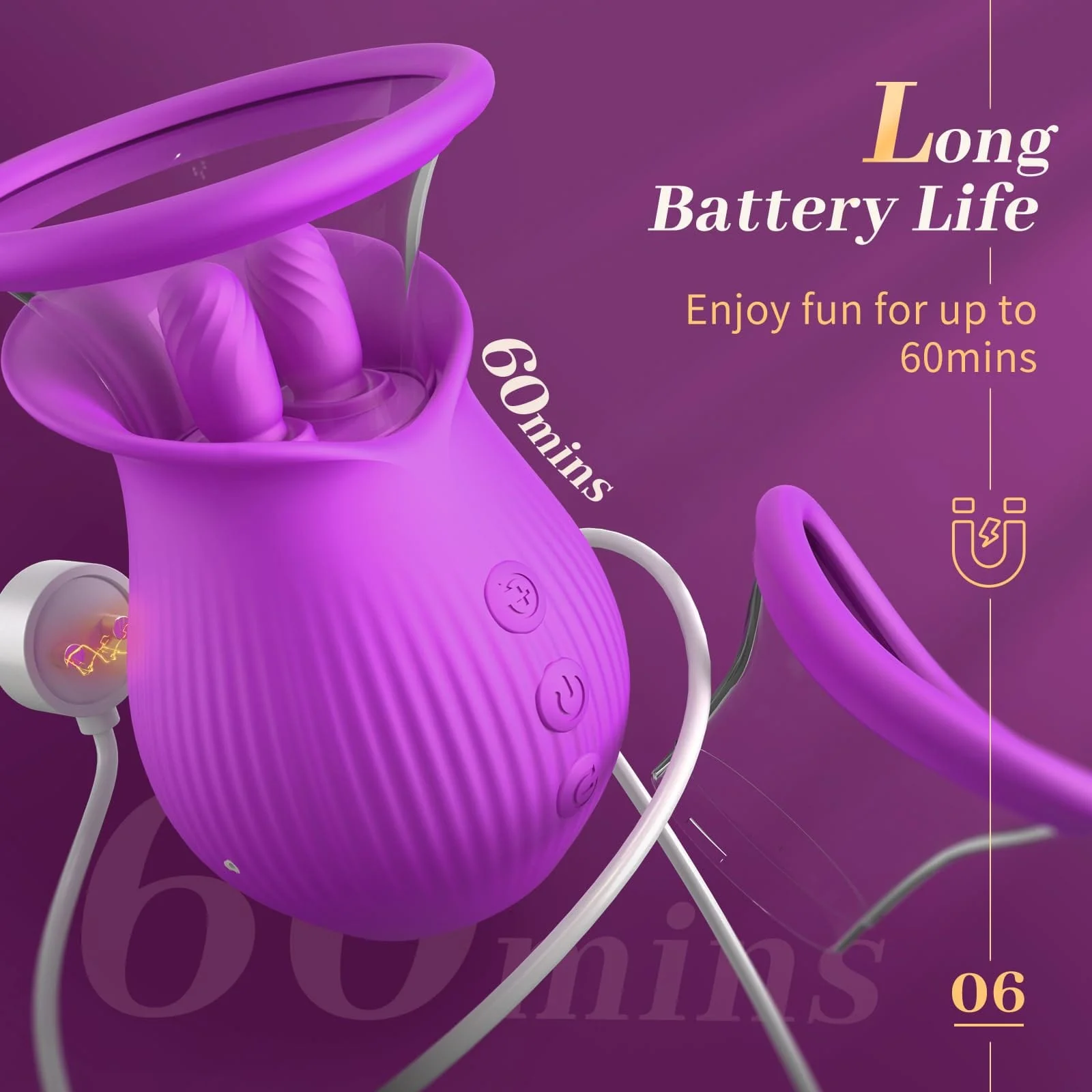 Rose Romeo - 3in1 Rose Sex Toy with 2 Suction Cups Adult Toys Female Clitoral Nipple Vibrators with 10 Licking Sucking Vibrating - Image 23