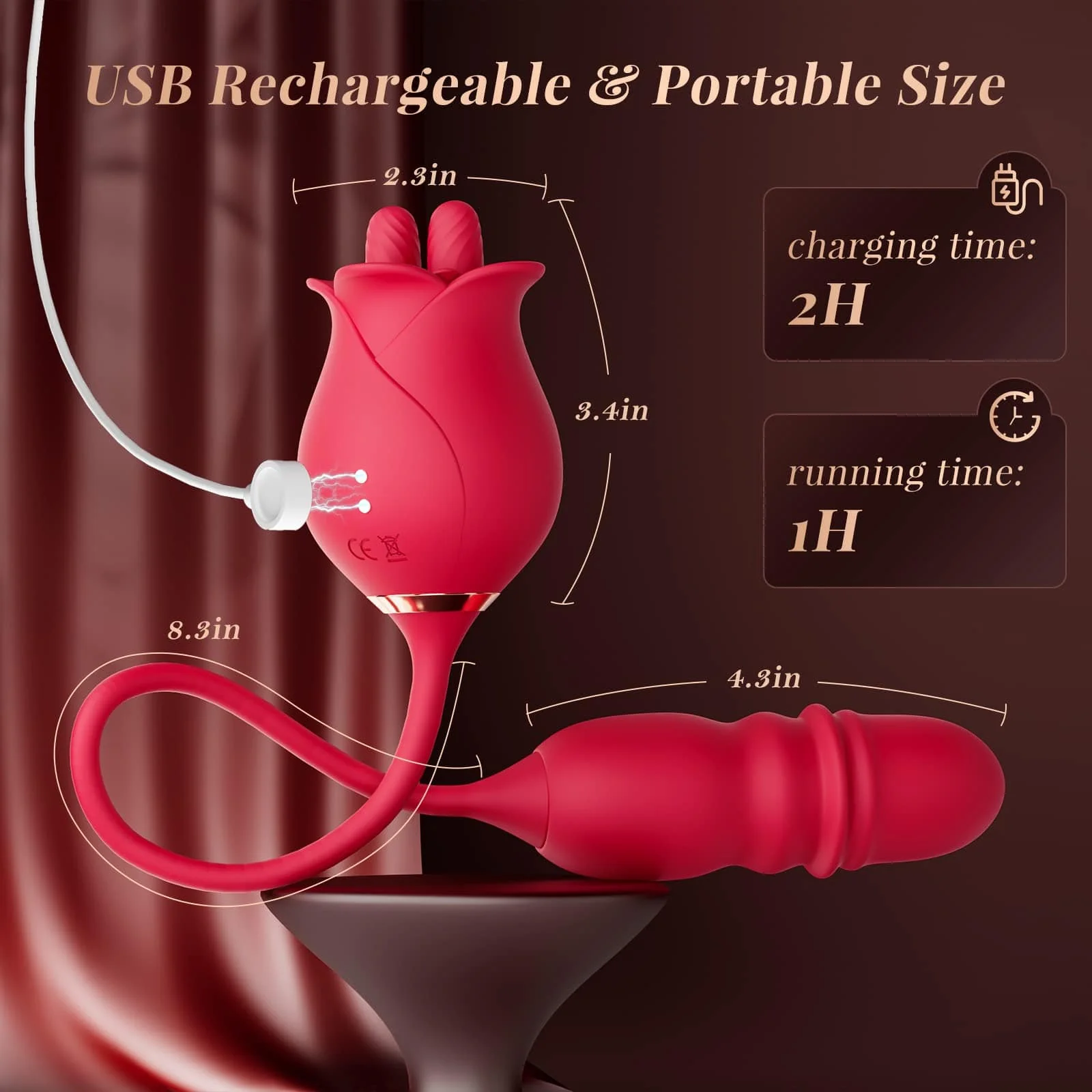 Rose Romeo Dual Tongue Rose Adult Toys Vibrators 10 Licking Thrust - Image 2