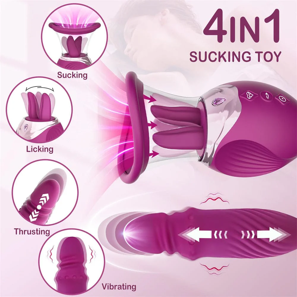 Rose Sex Toy 4 In1 Tongue Licking Thrusting G Spot Vibrator Clitoral Nipple Sucker Pump Stimulator - Image 2