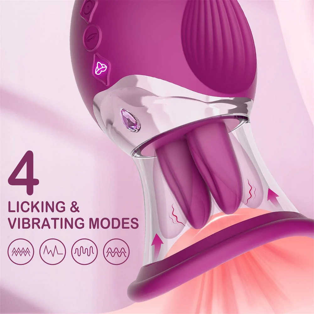 Rose Sex Toy 4 In1 Tongue Licking Thrusting G Spot Vibrator Clitoral Nipple Sucker Pump Stimulator - Image 3