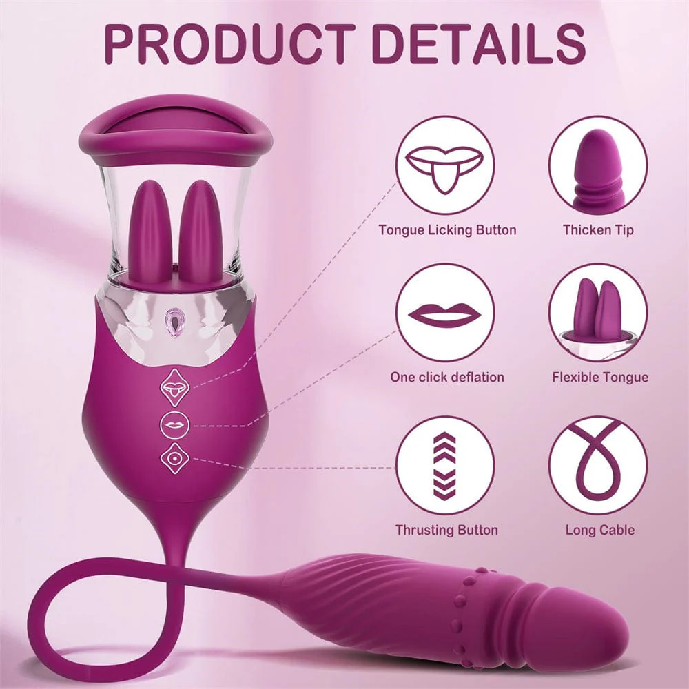 Rose Sex Toy 4 In1 Tongue Licking Thrusting G Spot Vibrator Clitoral Nipple Sucker Pump Stimulator - Image 4