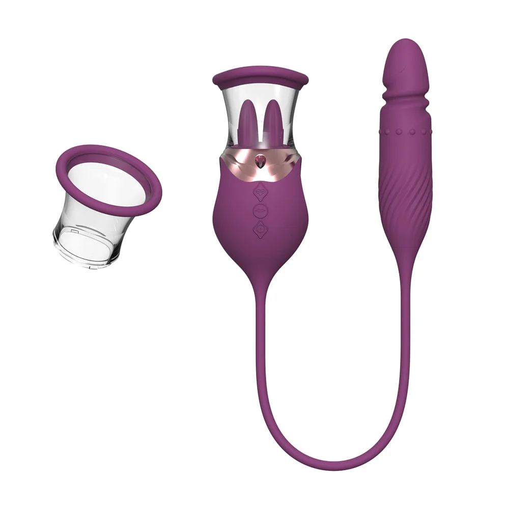 Rose Sex Toy 4 In1 Tongue Licking Thrusting G Spot Vibrator Clitoral Nipple Sucker Pump Stimulator - Image 7