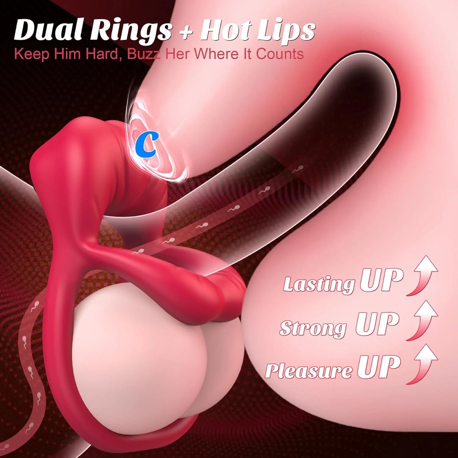 Rose Vibrating Cock Ring with Sexy Lip Clitoris Stimulator - Image 3
