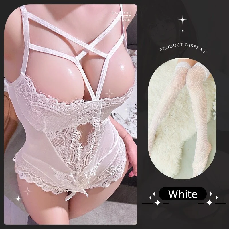 Sexy Mesh Open-Crotch Lace Bodysuit - Image 7