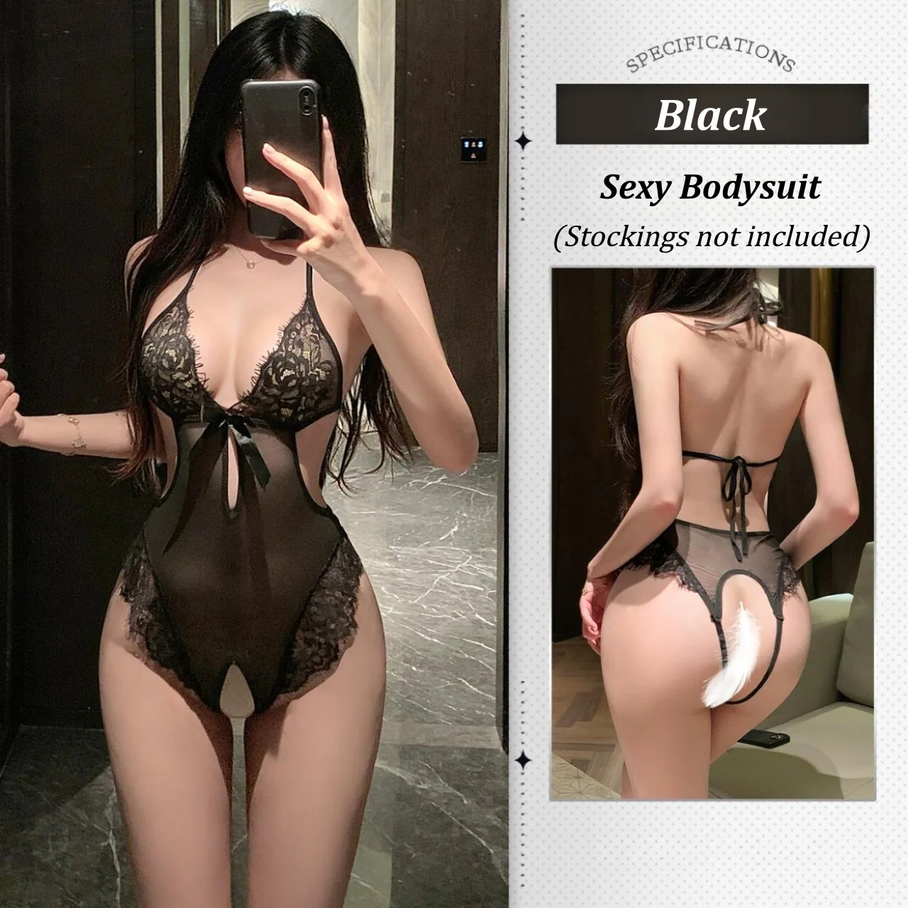 Sheer Lace Open-crotch Bodysuit - Image 18