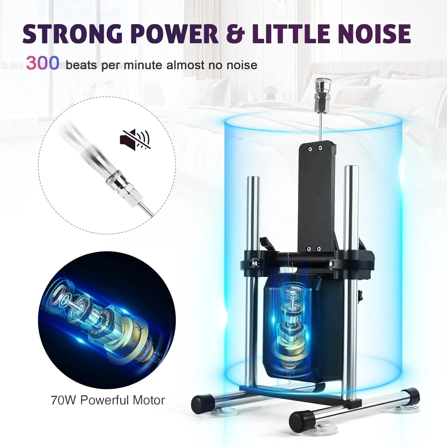 Silent sex machine 70W powerful 7cm adjustable premium thrust dildo machine 3 attachments - Image 6
