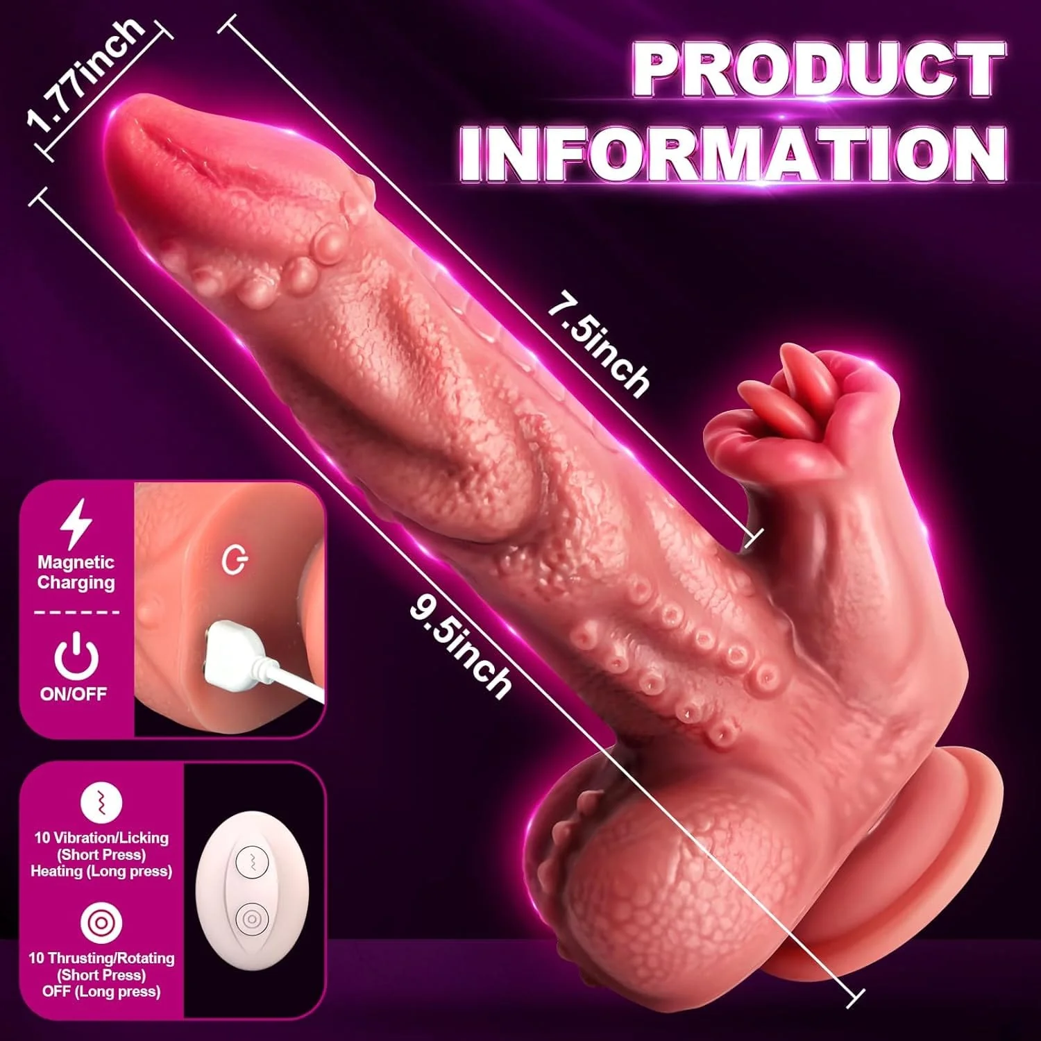 Snake Warrior 9.5in Thrusting Rotation Swinging Dildo Vibrator With Remote - Image 7