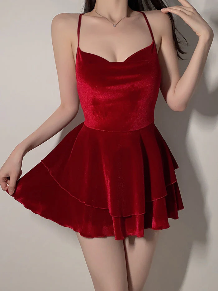 Velvet Layered Suspenders Sexy Nightdress - Image 2