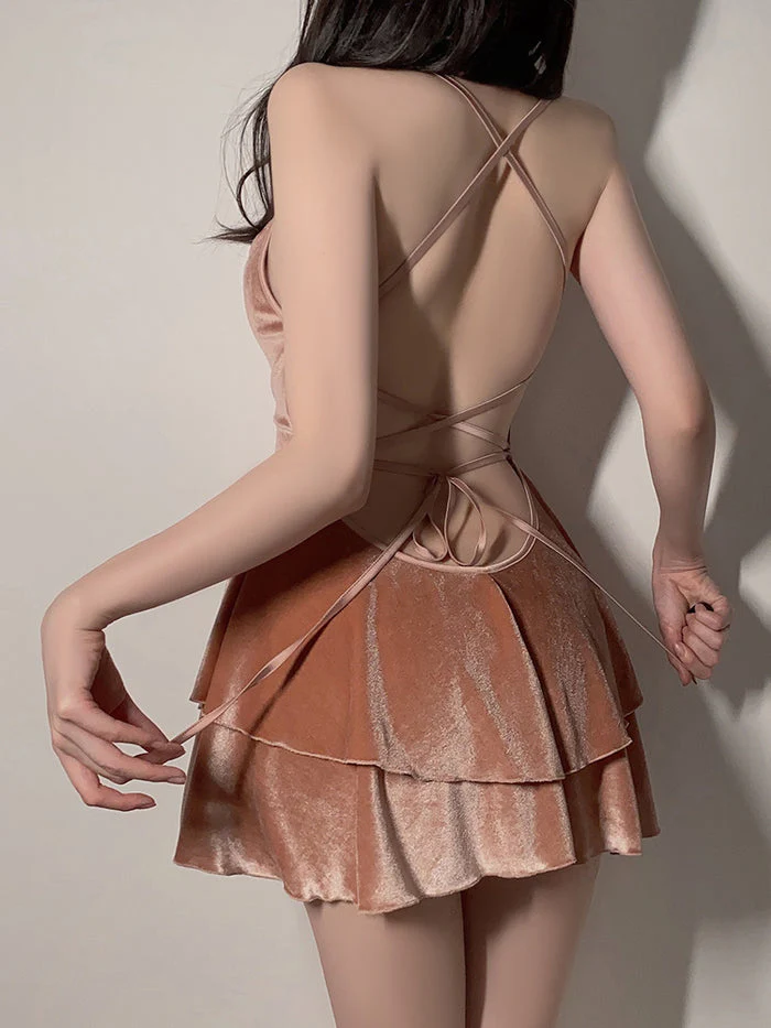 Velvet Layered Suspenders Sexy Nightdress - Image 6